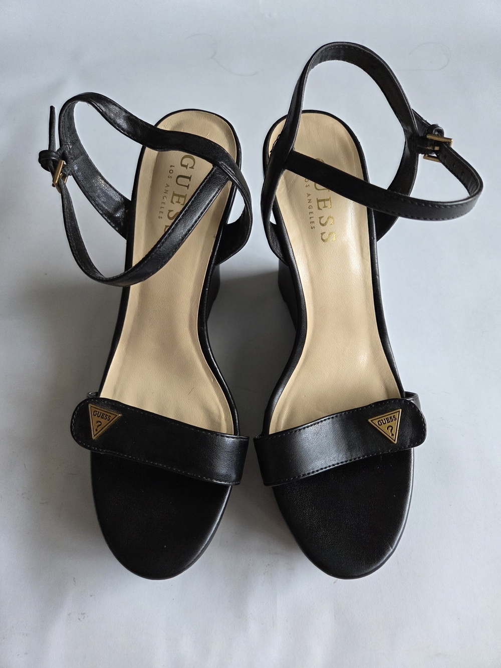 GUESS Black Leather Ankle-Strap Sandals